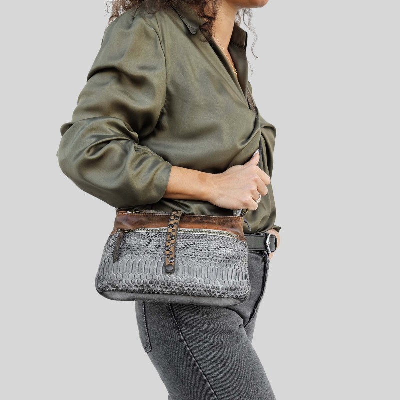 Leather cross-body bag with shoulder strap