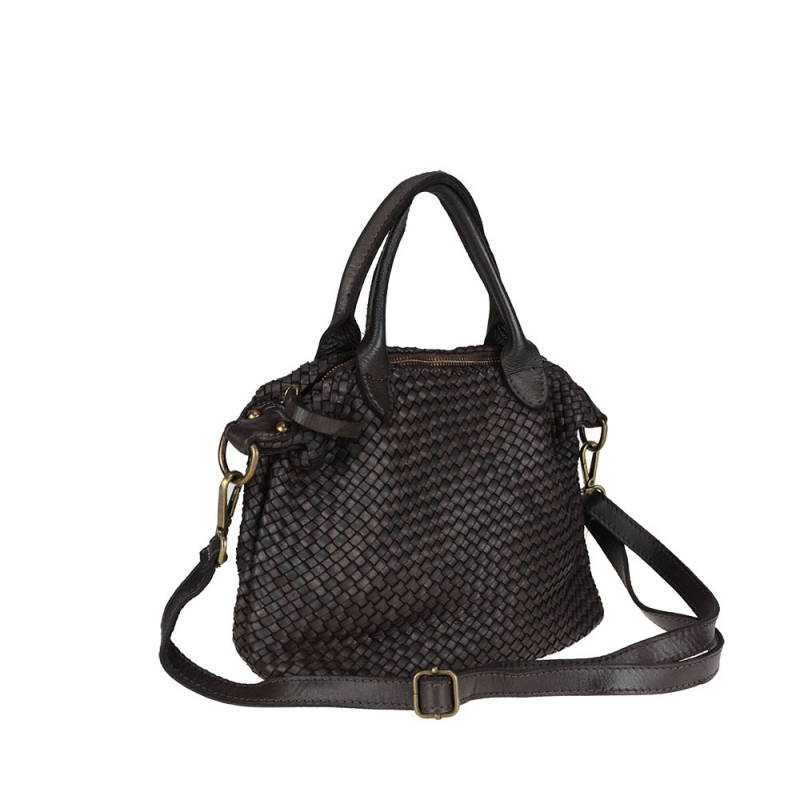 Braided leather handbag with shoulder strap