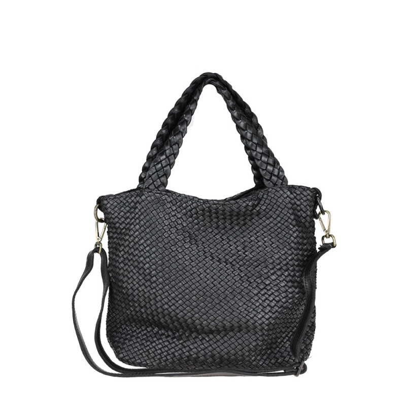 Braided leather handbag with plaited handles