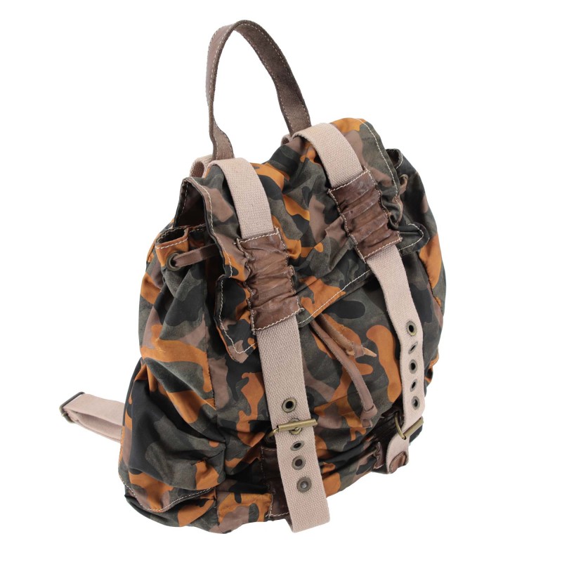 Unisex backpack in nylon and washed cowhide