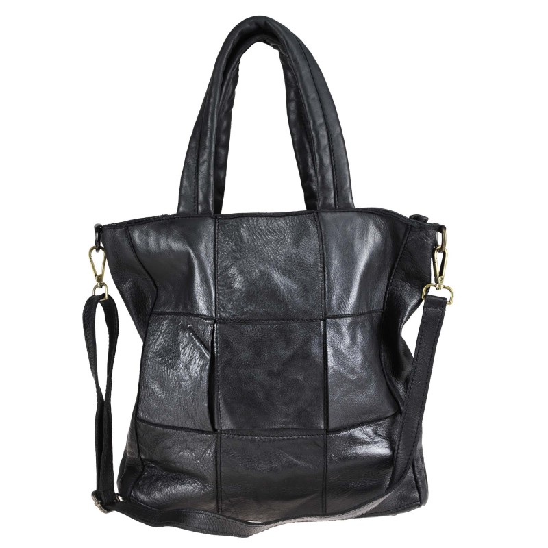 Leather shopping bag with...
