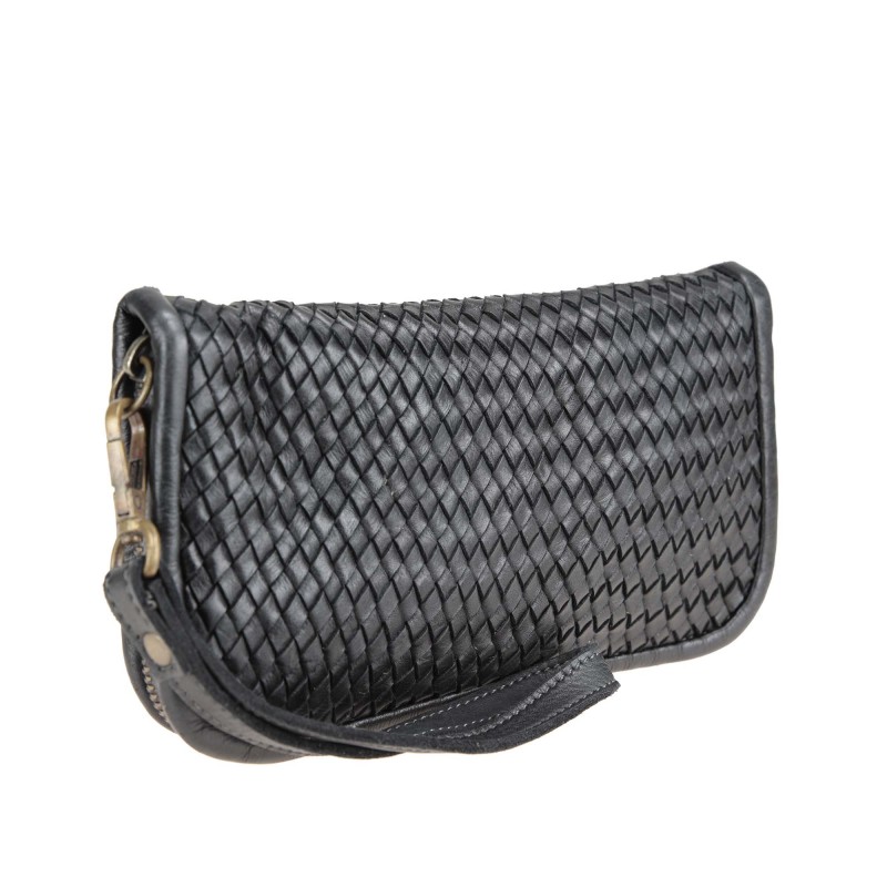 Woven leather wallet with removable handle