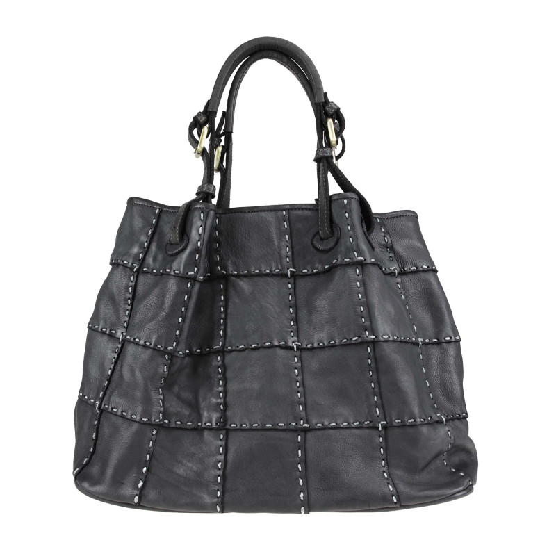 Leather handbag with buckle...