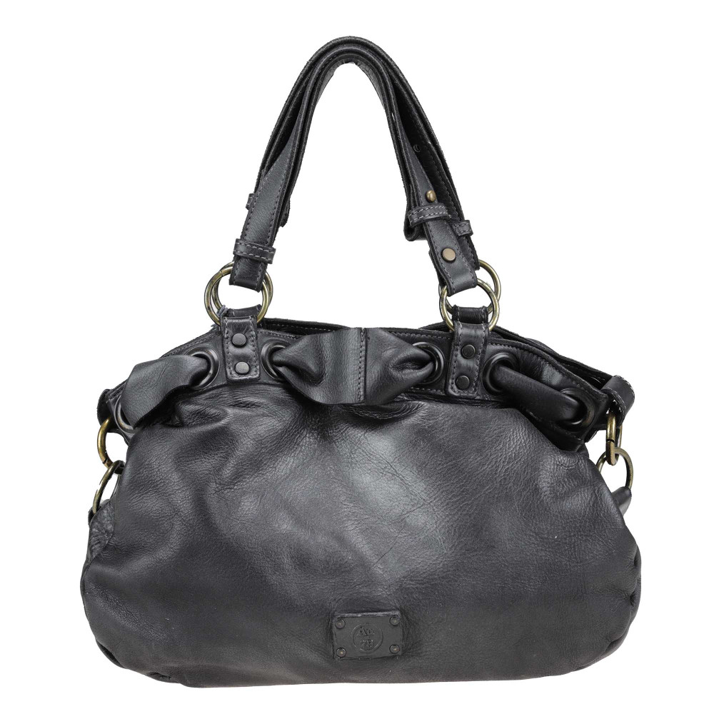Hand-buffered leather bag with laser processing