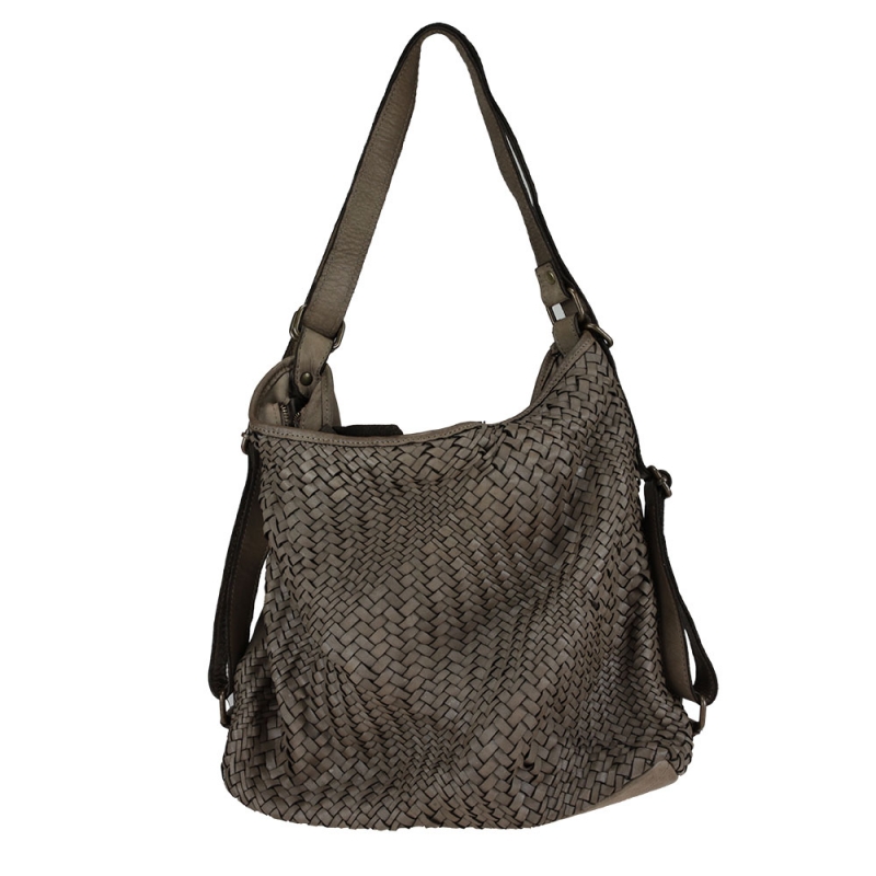 Braided leather shoulder bag convertible to backpack