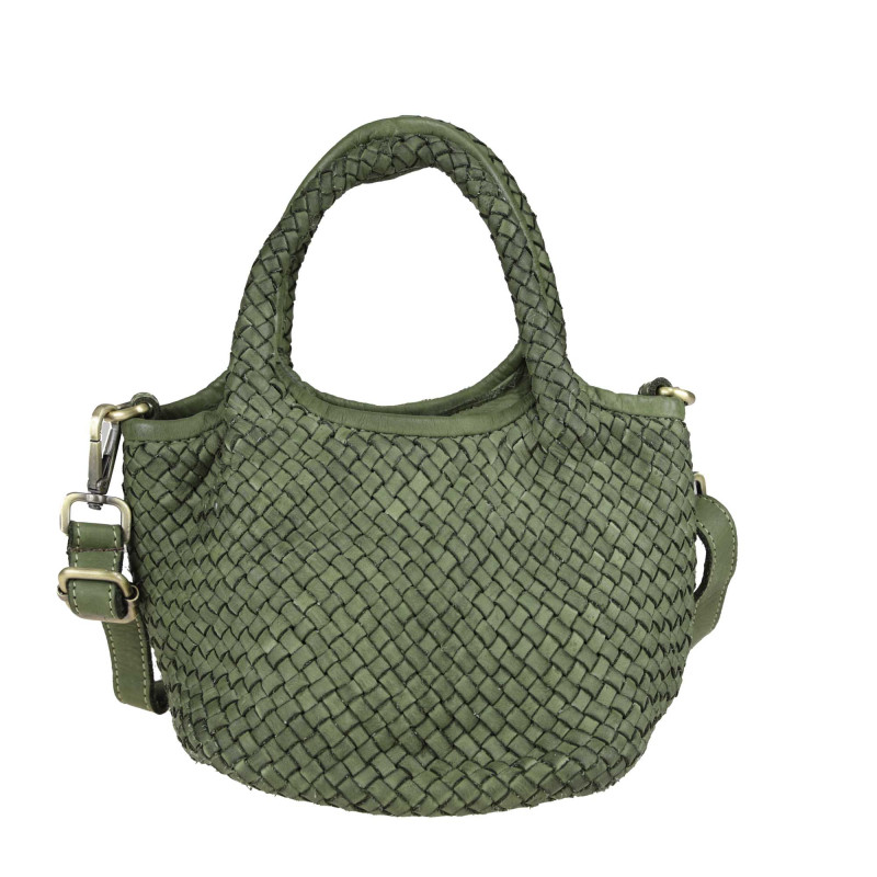 Small trunk bag in vintage-effect woven leather