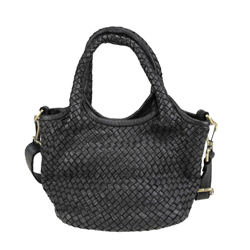 Small trunk bag in vintage-effect woven leather