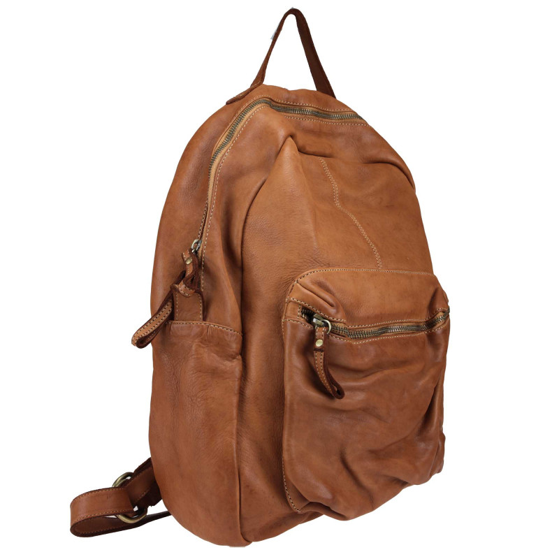 Large unisex backpack in vintage effect leather
