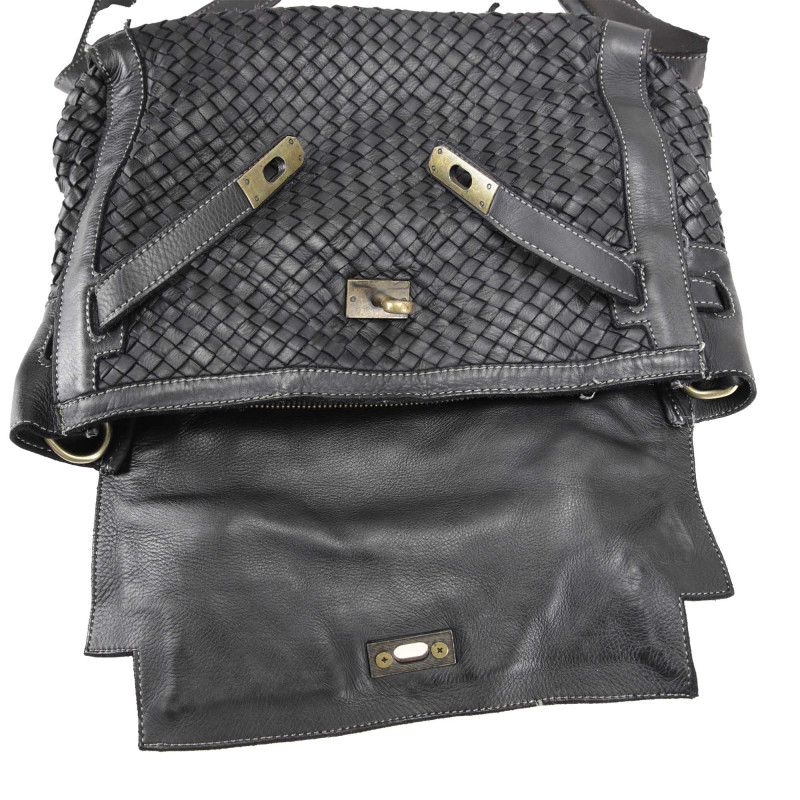 Handtasche aus gewebtem Leder mit Vintage-Effekt