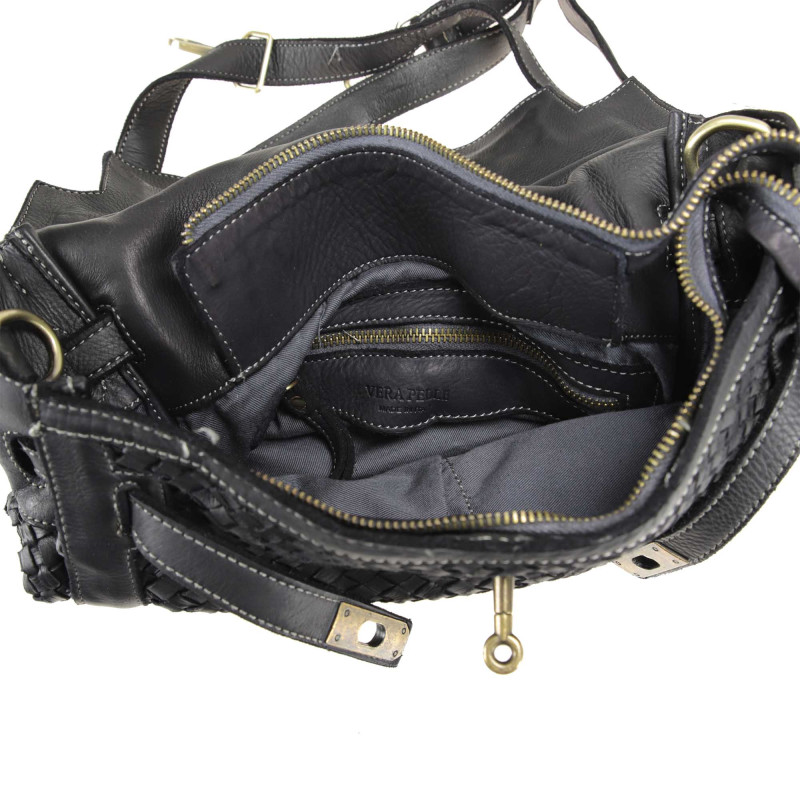 Vintage effect woven leather handbag