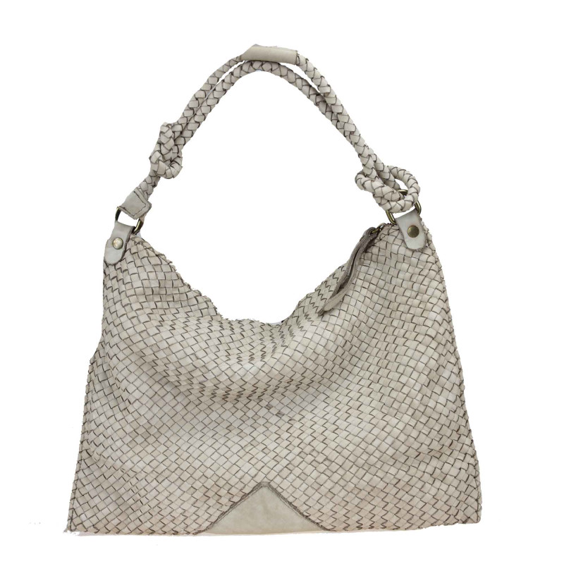 Woven leather bag with...
