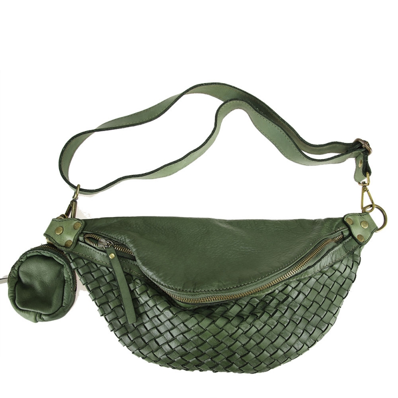 Braided leather bumbag with pouch