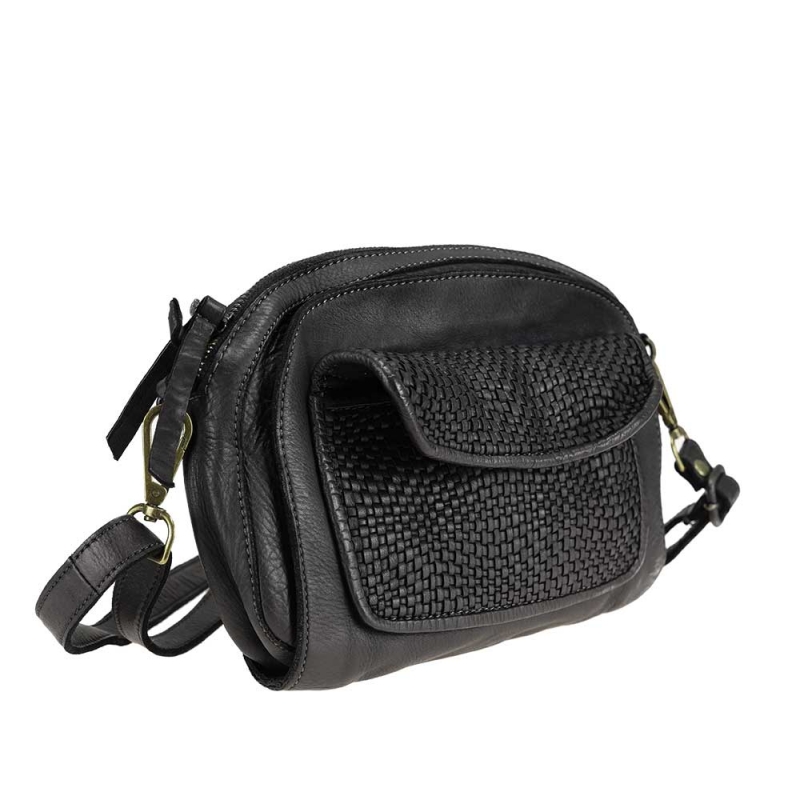 Braided leather cross body bag with external pockets